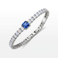 PULSEIRA GLOW RIVIERA ZIRCÔNIA BRANCA 5MM E UMA AZUL 7MM GARRA QUADRADA FECHO DOBRÁVEL COM EXTENSOR