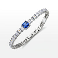 PULSEIRA GLOW RIVIERA ZIRCÔNIA BRANCA 5MM E UMA AZUL 7MM GARRA QUADRADA FECHO DOBRÁVEL COM EXTENSOR