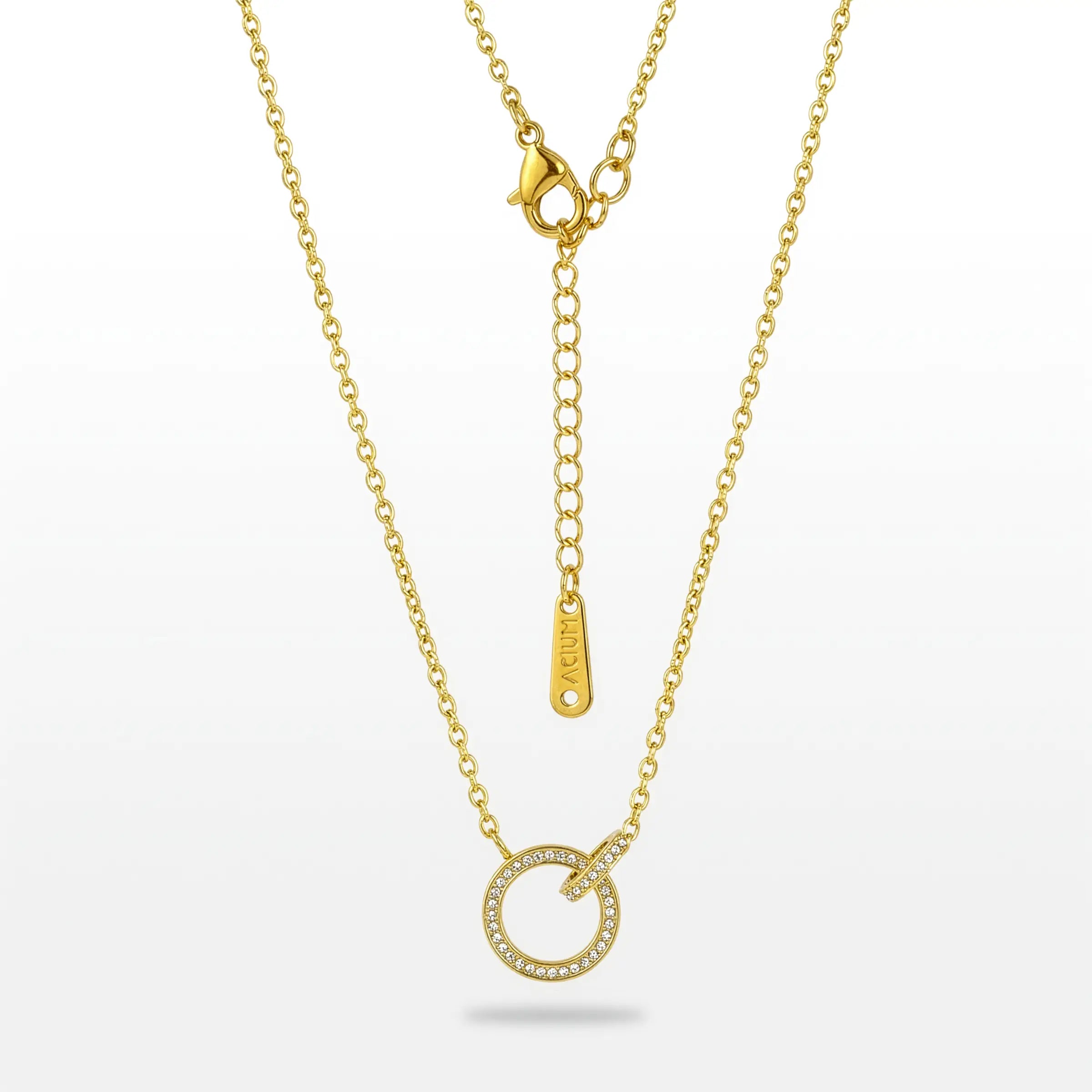 COLAR GLOW CORRENTE CADEADA 1,5MM PENDENTE REDONDO VAZADO COM CRISTAIS