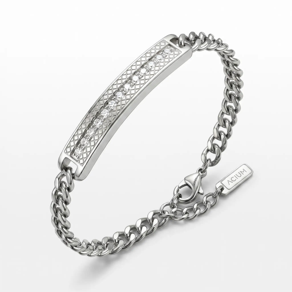 PULSEIRA MAN STYLE CADEADA PLACA COM ZIRCÔNIAS LIMITED EDITION