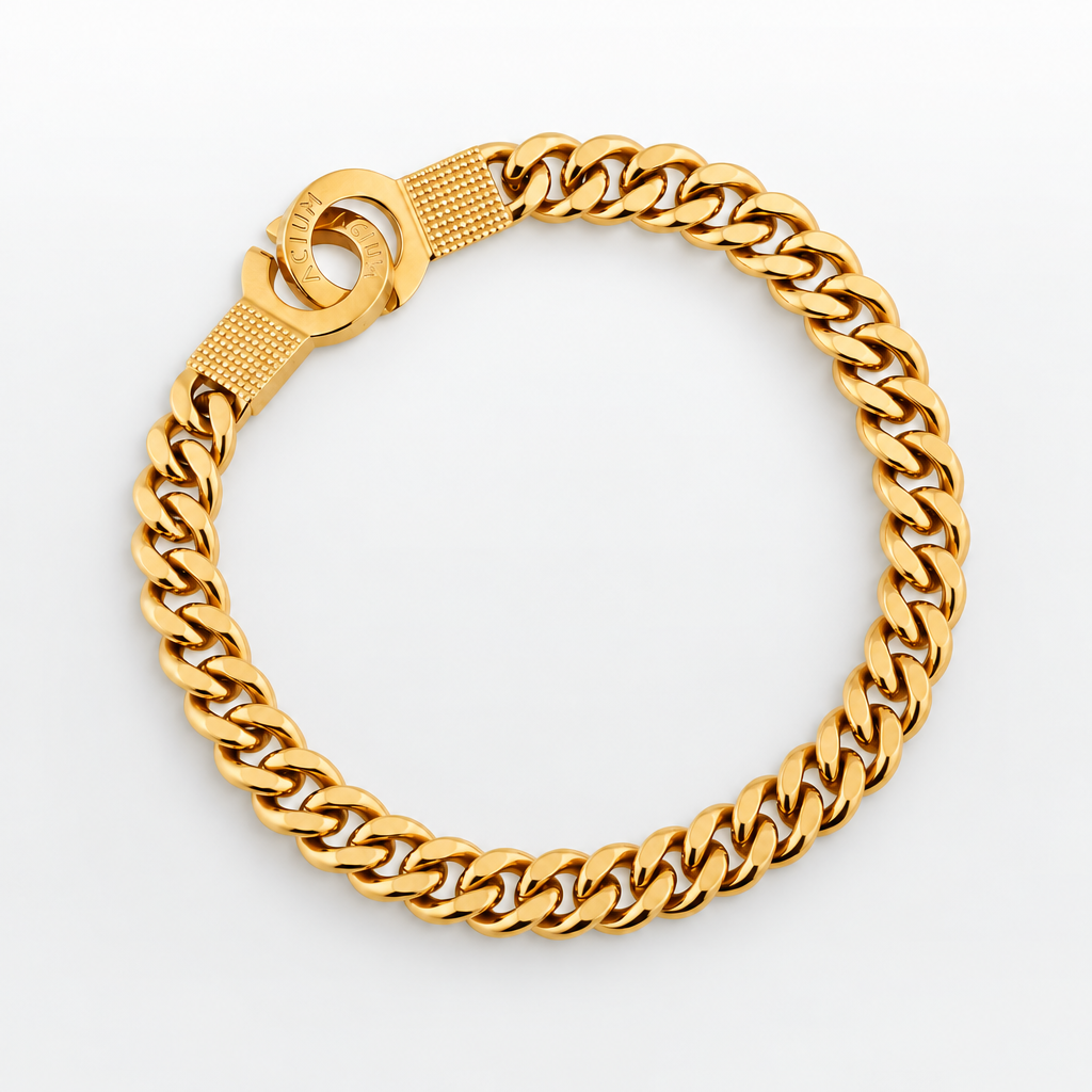 PULSEIRA EM AÇO COM BANHO DE OURO ELO GRUMET FECHO ALGEMA