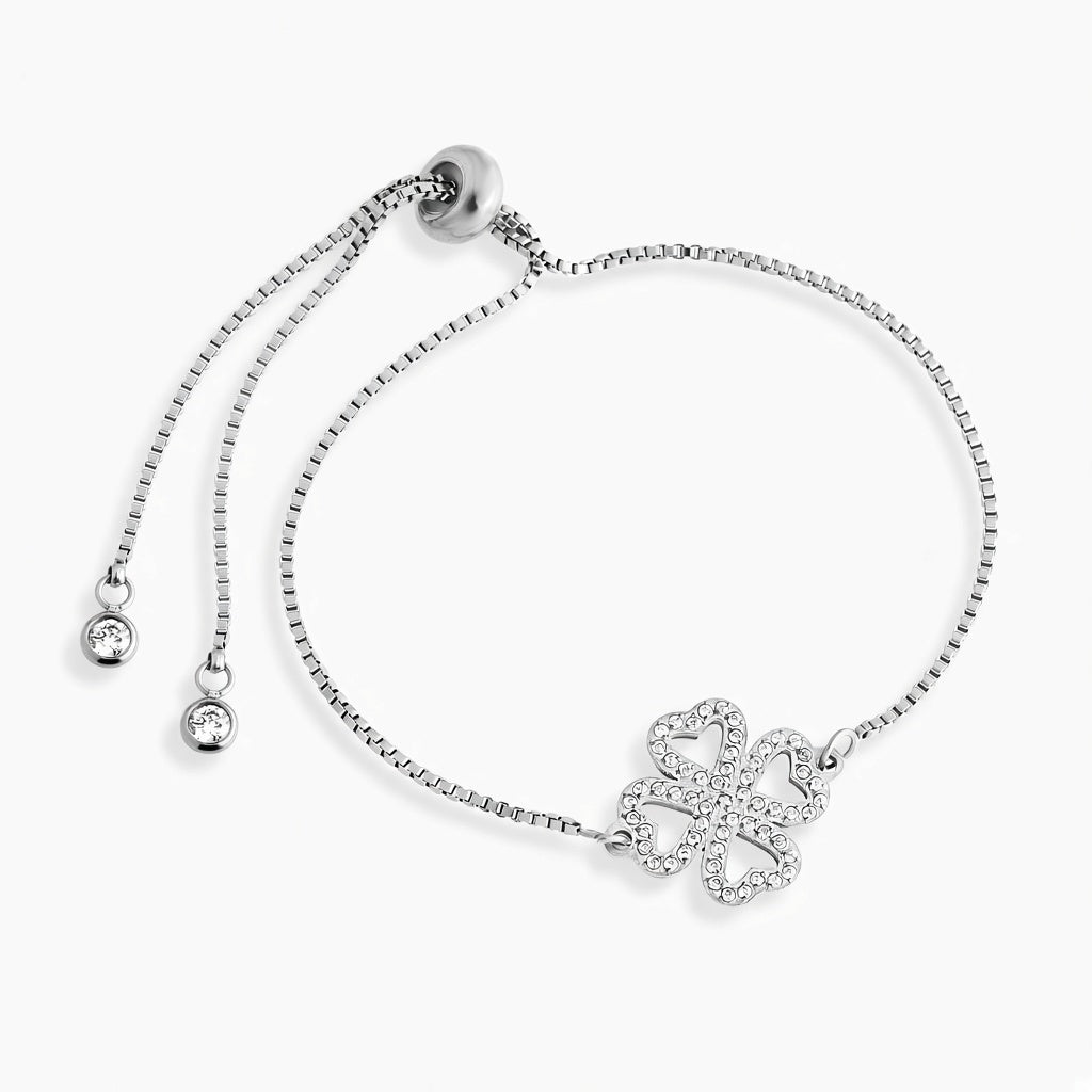 PULSEIRA EM AÇO BRACCIALINI PENDENTE TREVO COM MICROS ZIRCÔNIAS 18CM