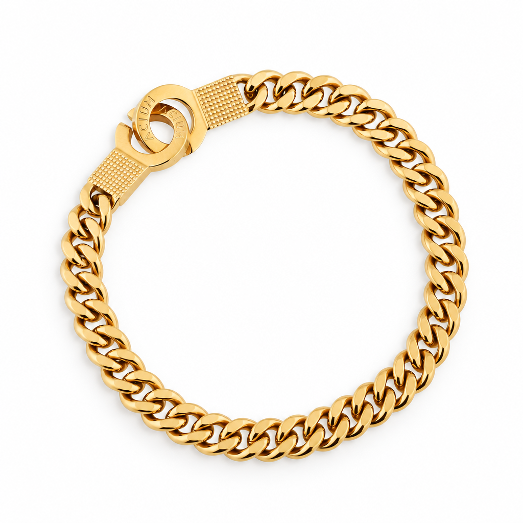 PULSEIRA EM AÇO COM BANHO DE OURO ELO GRUMET FECHO ALGEMA