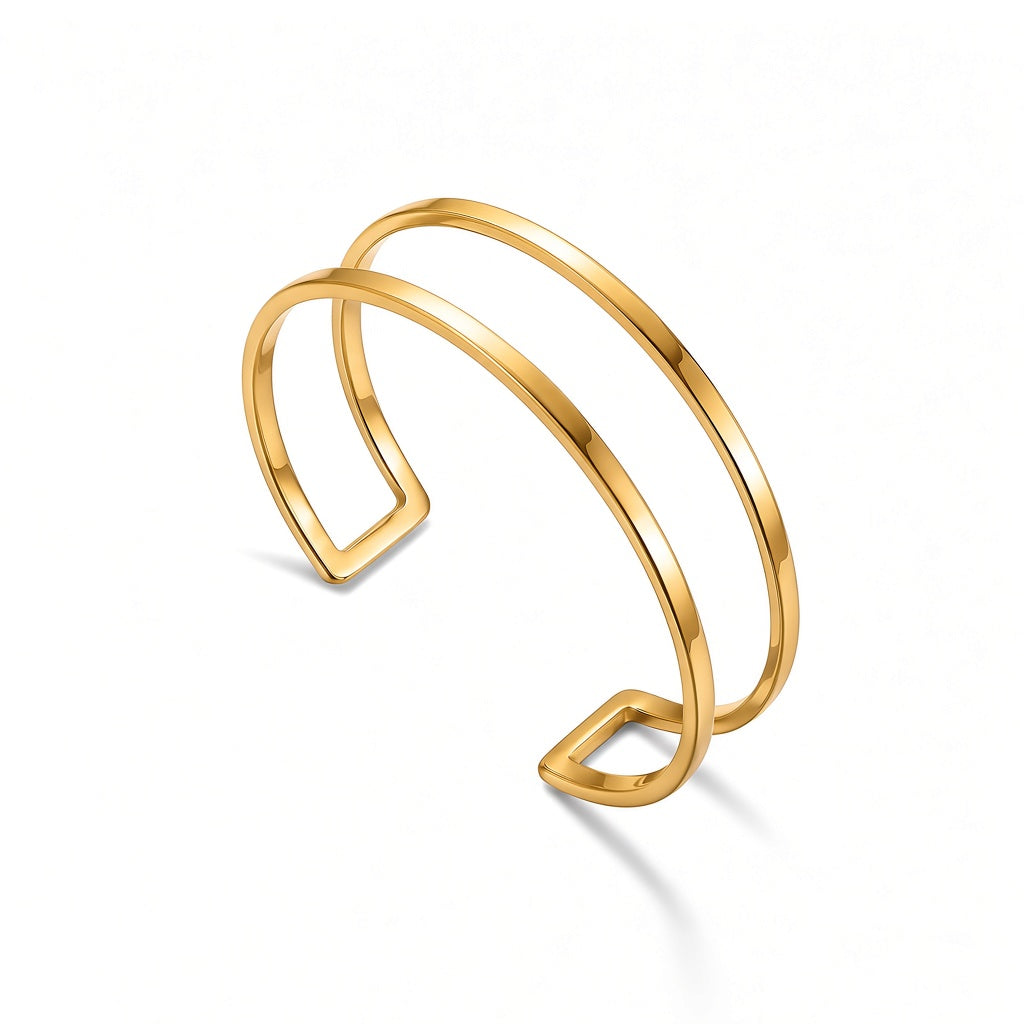 BRACELETE EM AÇO COM BANHO DE OURO PRIME FIO DUPLO LISO
