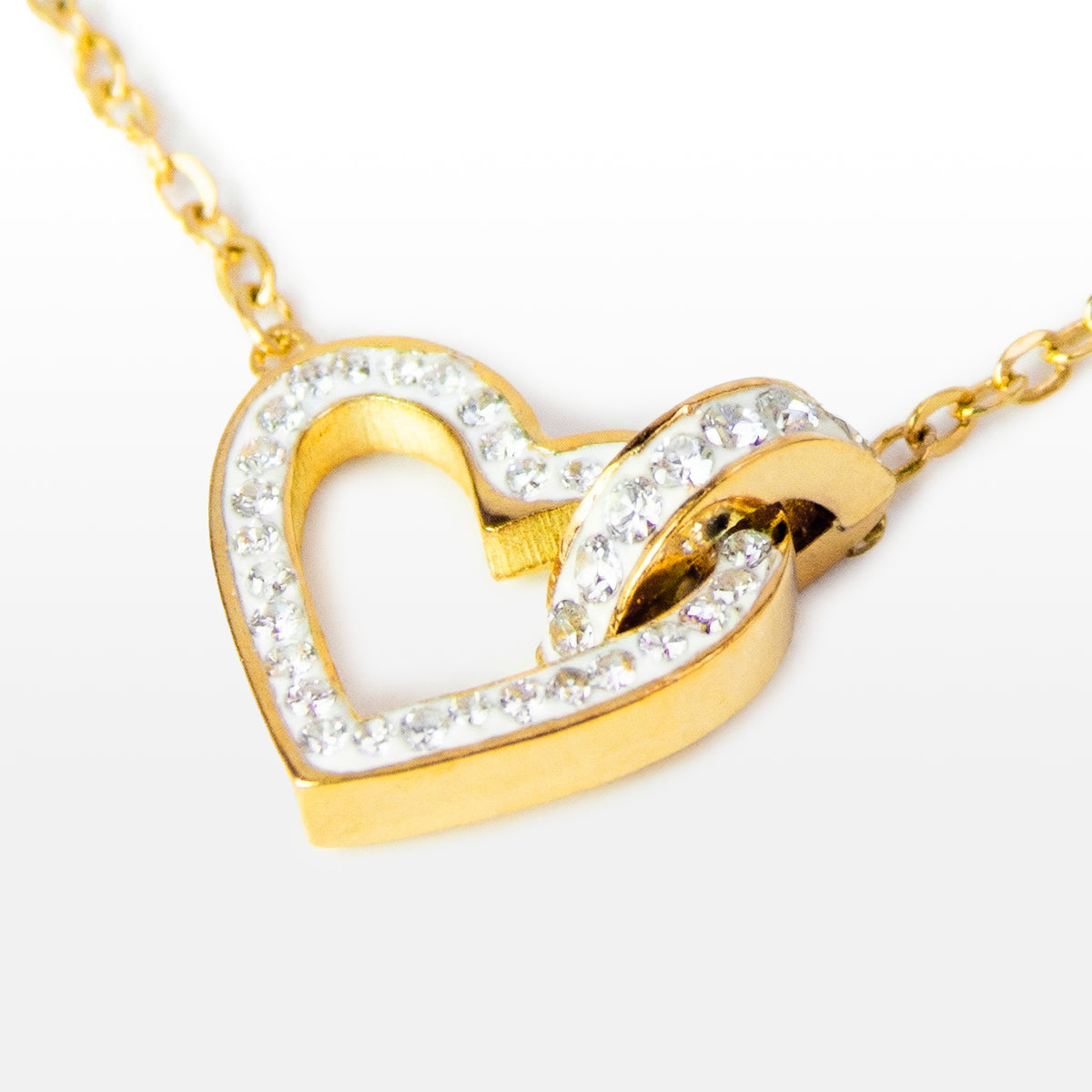 COLAR GLOW CORRENTE CADEADA 1,5MM PENDENTE CORAÇÃO VAZADO COM CRISTAIS