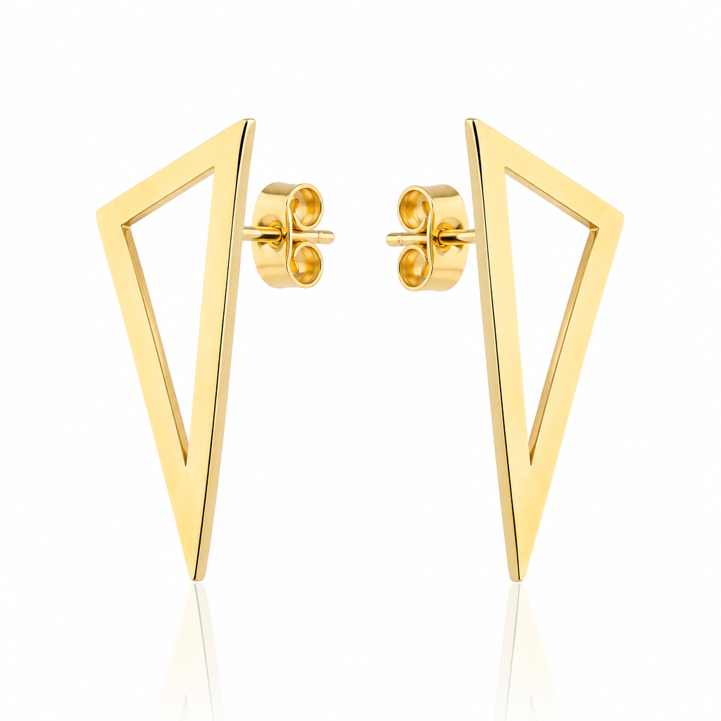 BRINCO EM AÇO COM BANHO DE OURO GEOMETRIC DESIGN TRIANGULAR