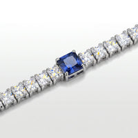 PULSEIRA GLOW RIVIERA ZIRCÔNIA BRANCA 5MM E UMA AZUL 7MM GARRA QUADRADA FECHO DOBRÁVEL COM EXTENSOR