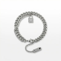 PULSEIRA MAX DUPLO ELO GRUMET E RIVIERA ZIRCÔNIAS PINGENTE CADEADO