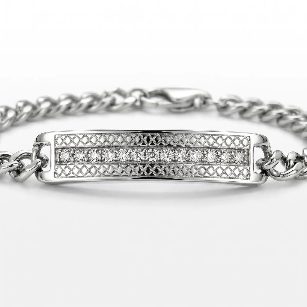 PULSEIRA MAN STYLE CADEADA PLACA COM ZIRCÔNIAS LIMITED EDITION