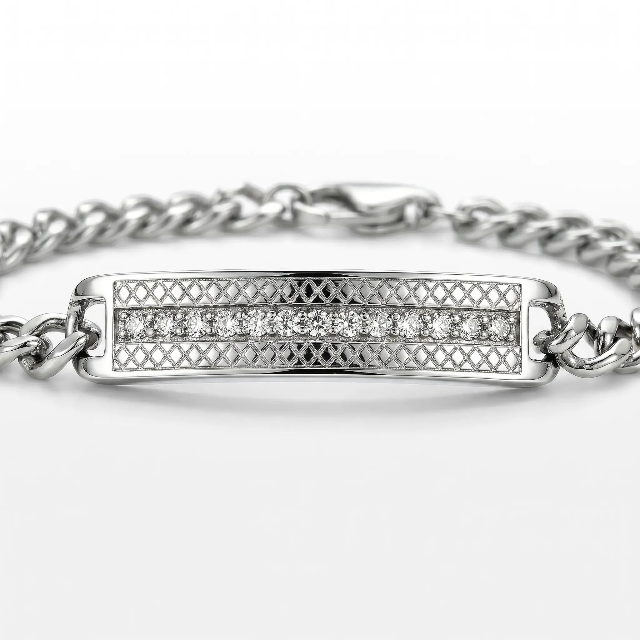 PULSEIRA MAN STYLE CADEADA PLACA COM ZIRCÔNIAS LIMITED EDITION