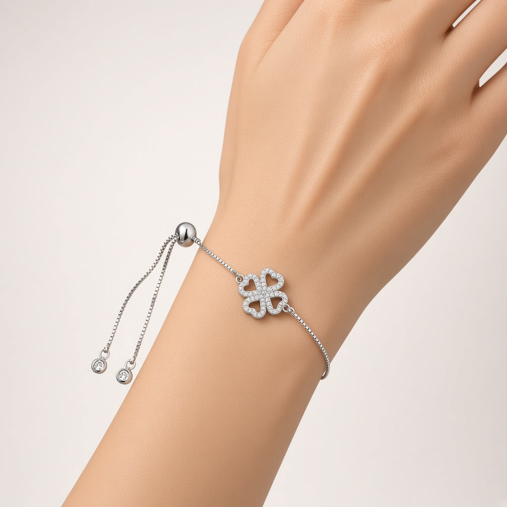 PULSEIRA EM AÇO BRACCIALINI PENDENTE TREVO COM MICROS ZIRCÔNIAS 18CM