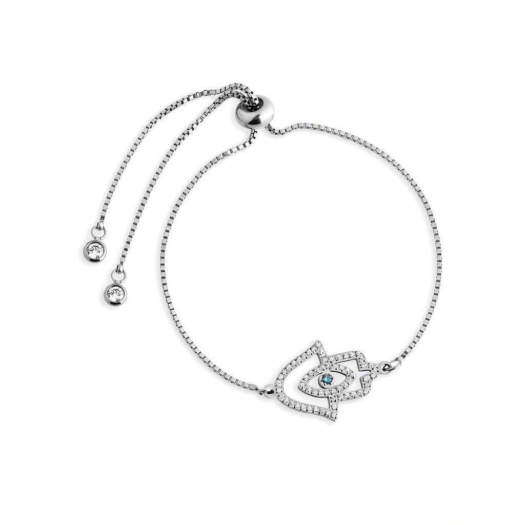 PULSEIRA EM AÇO BRACCIALINI PENDENTE OLHO GREGO COM MICROS ZIRCÔNIAS 18CM
