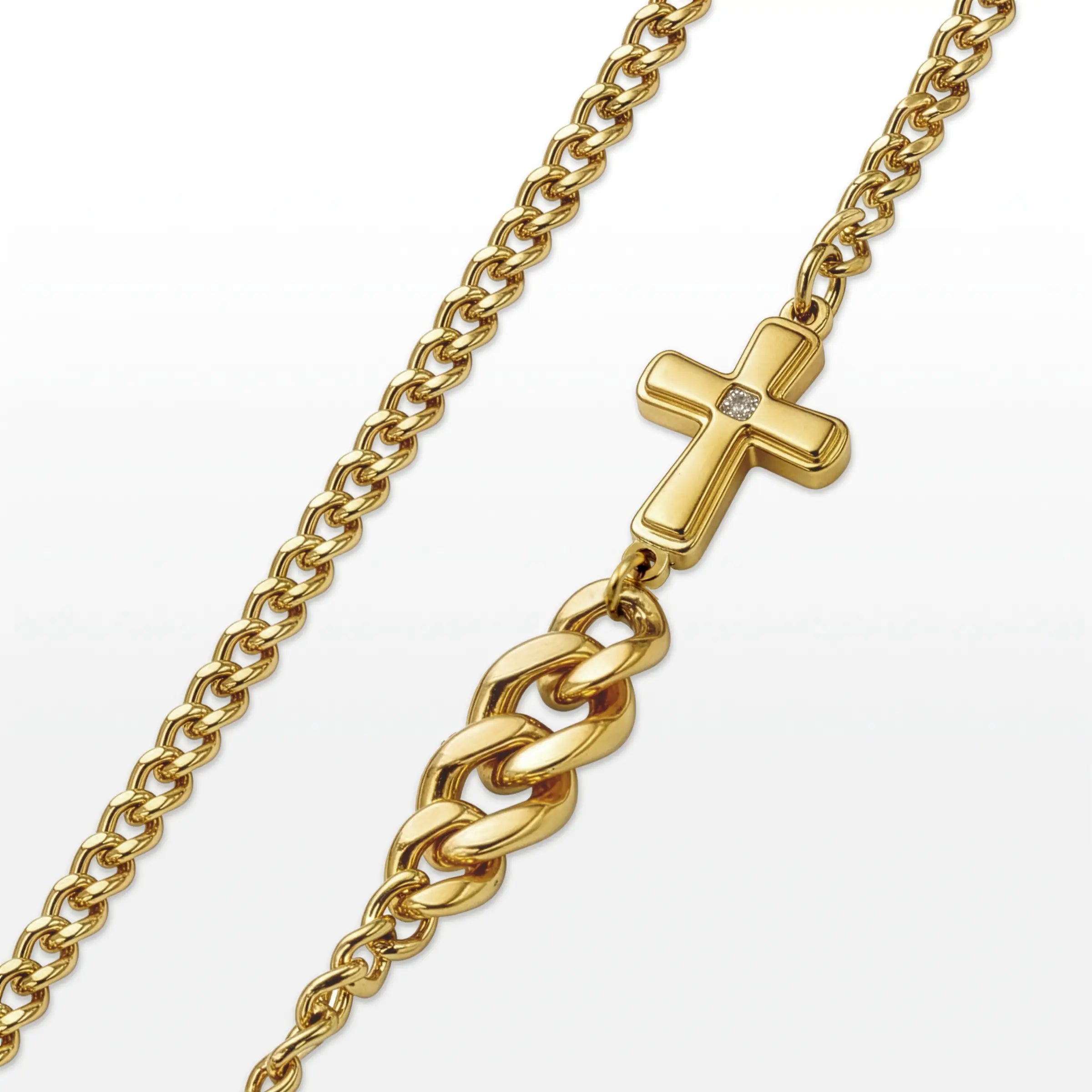 COLAR FAITH CORRENTE GRUMET 60CM PINGENTE "PAI ETERNO" E CRUZ FECHO LAGOSTA PREMIUM