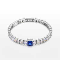 PULSEIRA GLOW RIVIERA ZIRCÔNIA BRANCA 5MM E UMA AZUL 7MM GARRA QUADRADA FECHO DOBRÁVEL COM EXTENSOR