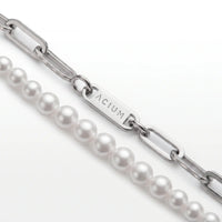PULSEIRA PRIME DUPLO ELO GRUMET E CADEADA ALONGADA AÇO COM PÉROLAS