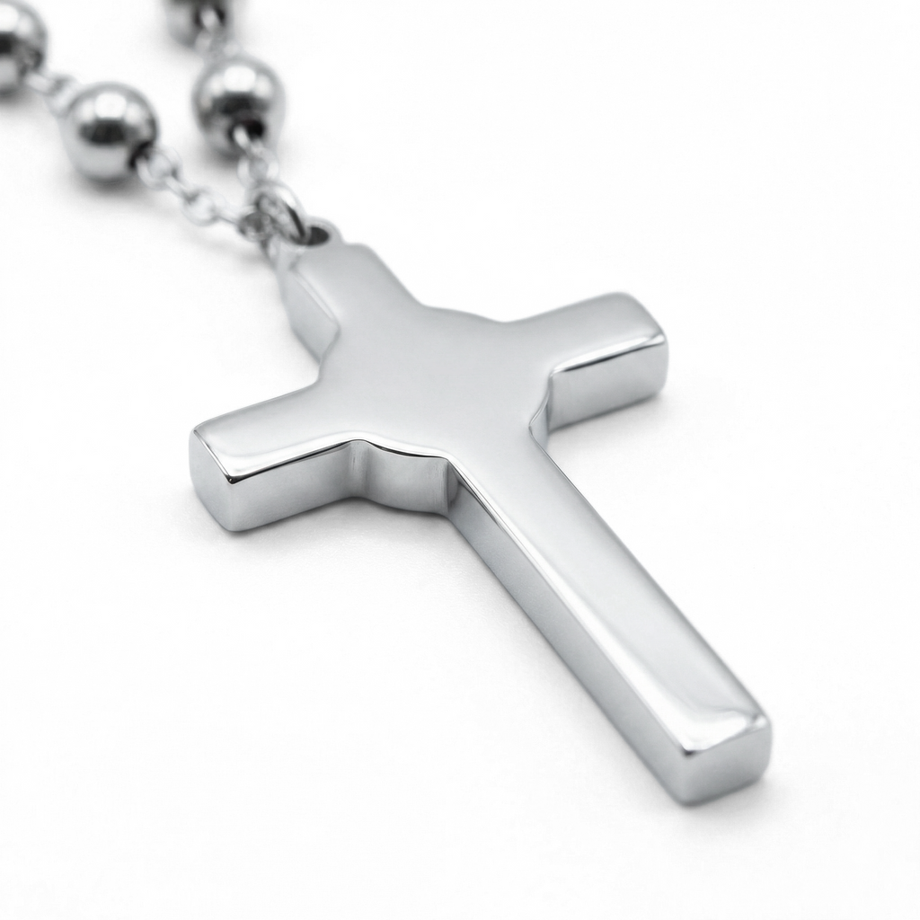 TERÇO FAITH BOLINHA PLACA PERSONALIZÁVEL E CRUZ