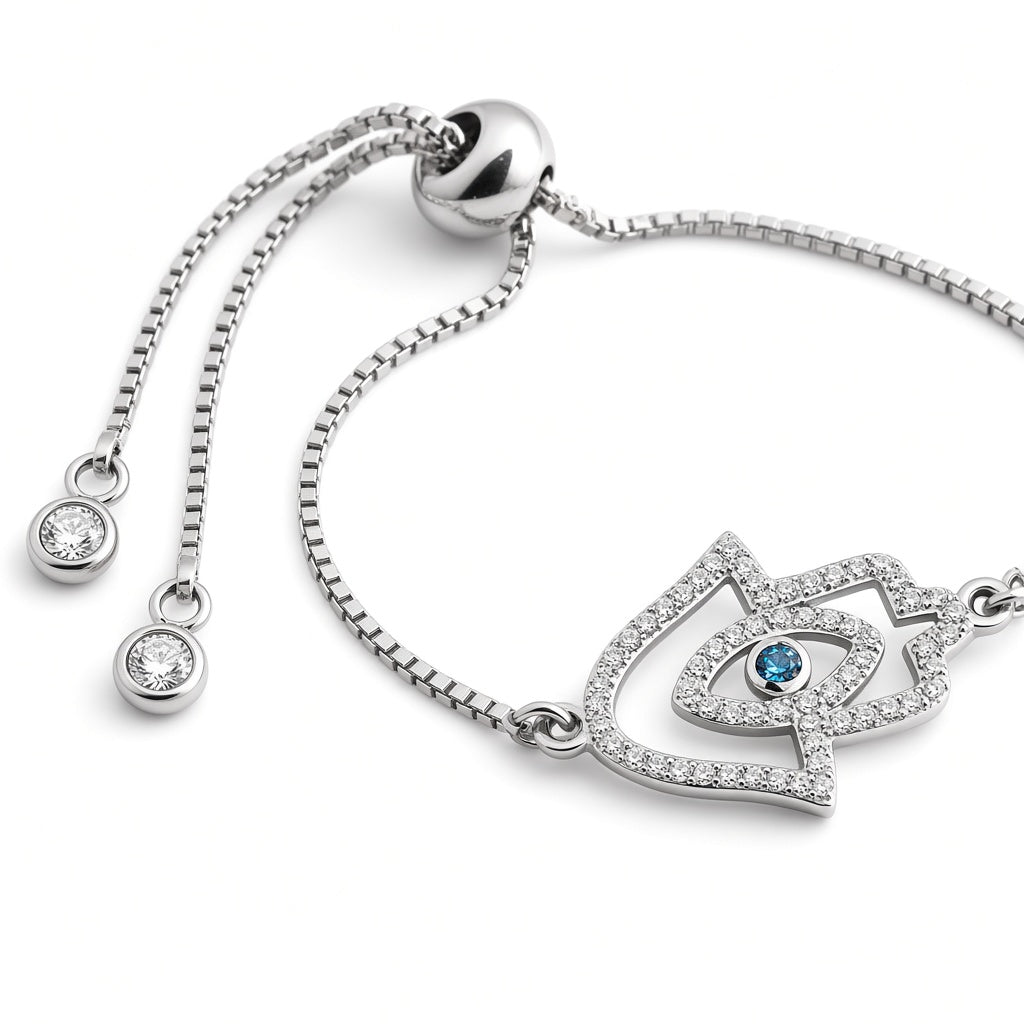 PULSEIRA EM AÇO BRACCIALINI PENDENTE OLHO GREGO COM MICROS ZIRCÔNIAS 18CM