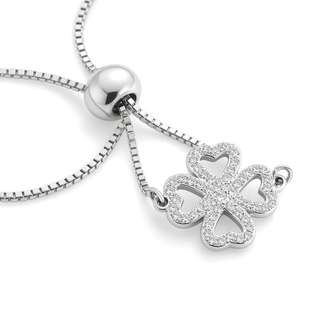 PULSEIRA EM AÇO BRACCIALINI PENDENTE TREVO COM MICROS ZIRCÔNIAS 18CM