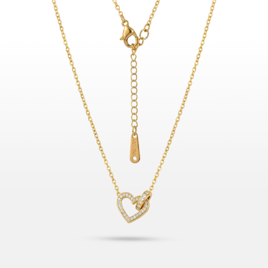 COLAR GLOW CORRENTE CADEADA 1,5MM PENDENTE CORAÇÃO VAZADO COM CRISTAIS