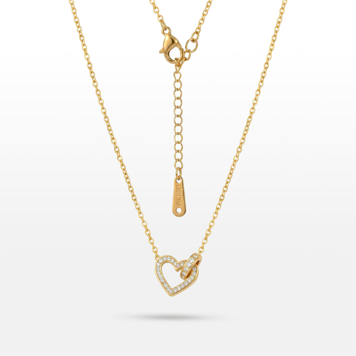 COLAR GLOW CORRENTE CADEADA 1,5MM PENDENTE CORAÇÃO VAZADO COM CRISTAIS