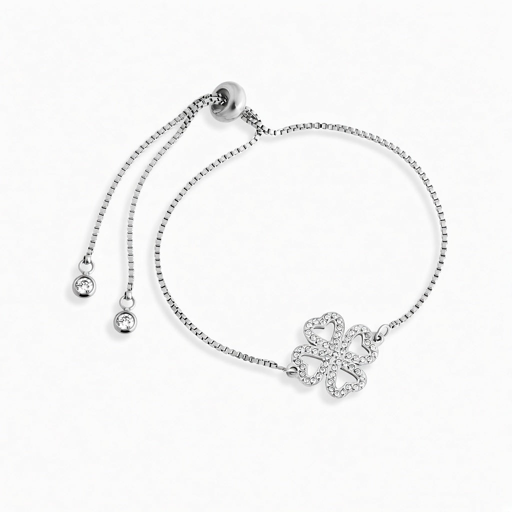 PULSEIRA EM AÇO BRACCIALINI PENDENTE TREVO COM MICROS ZIRCÔNIAS 18CM