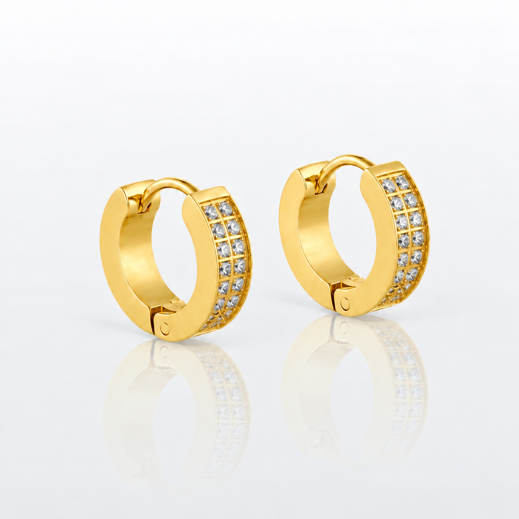 BRINCO EM AÇO COM BANHO DE OURO BASIC ARGOLINHA COM ZIRCÔNIAS