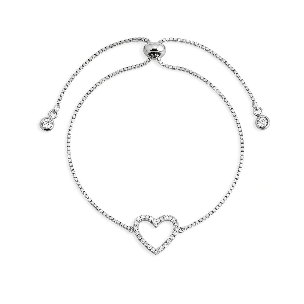 PULSEIRA EM AÇO BRACCIALINI PENDENTE CORAÇÃO COM MICROS ZIRCÔNIAS 18CM