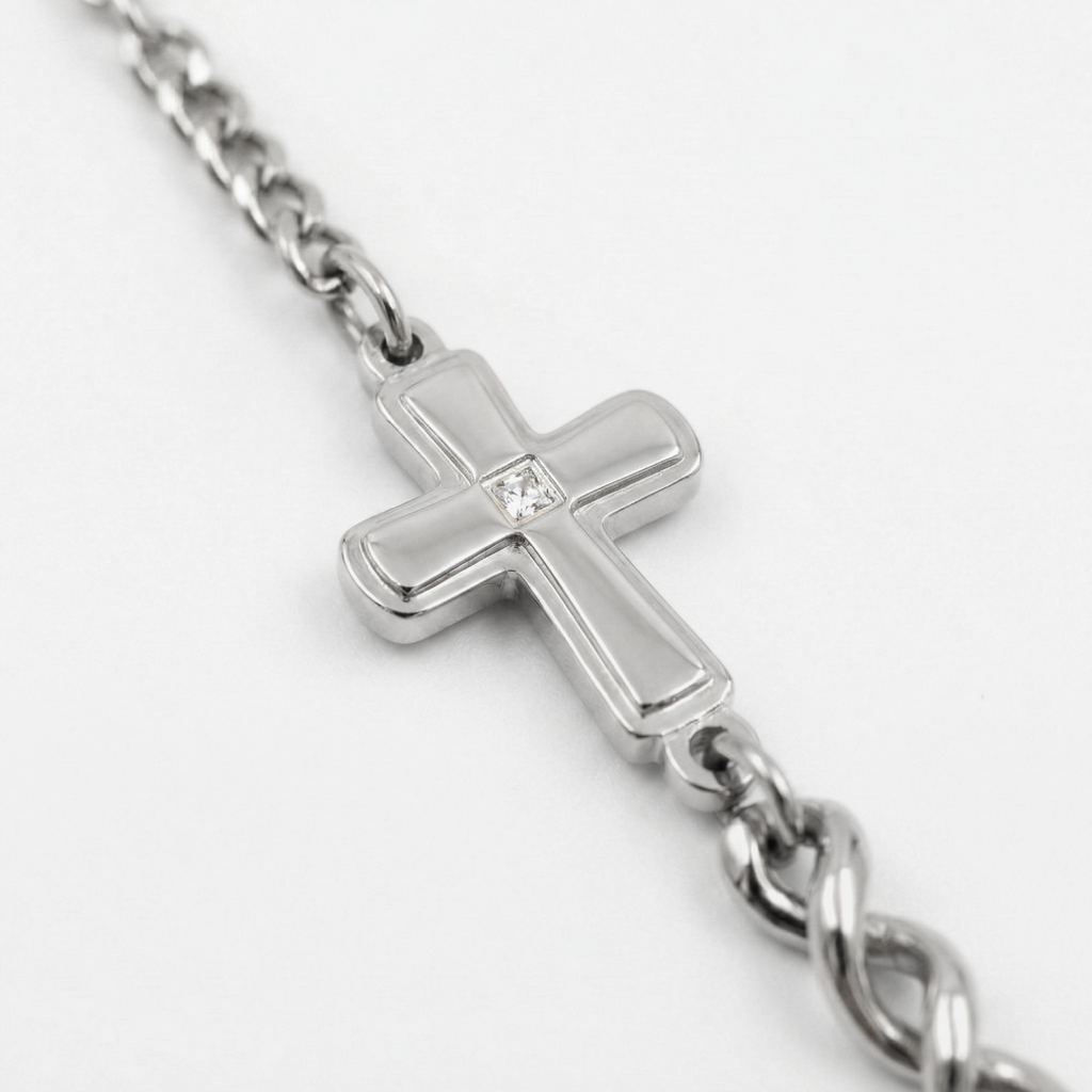 COLAR FAITH -AÇO- CORRENTE GRUMET 60CM PINGENTE "PAI ETERNO" E CRUZ FECHO LAGOSTA PREMIUM (Cópia)