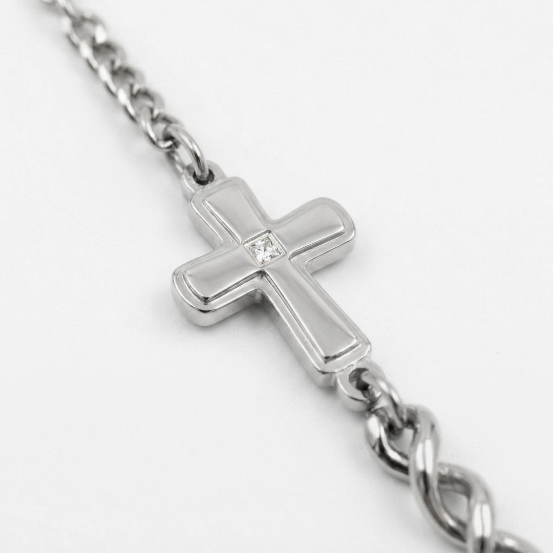 COLAR FAITH -AÇO- CORRENTE GRUMET 60CM PINGENTE "PAI ETERNO" E CRUZ FECHO LAGOSTA PREMIUM (Cópia)