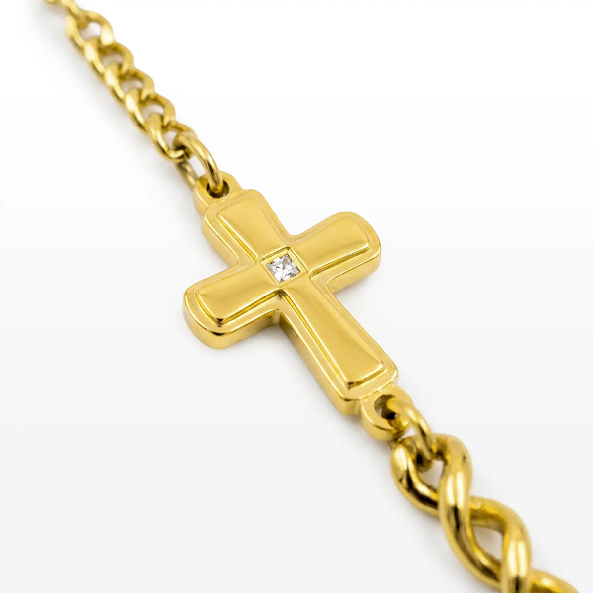 COLAR FAITH CORRENTE GRUMET 60CM PINGENTE "PAI ETERNO" E CRUZ FECHO LAGOSTA PREMIUM