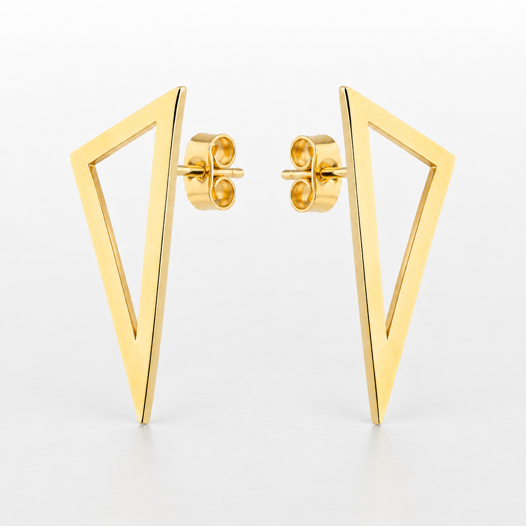 BRINCO EM AÇO COM BANHO DE OURO GEOMETRIC DESIGN TRIANGULAR