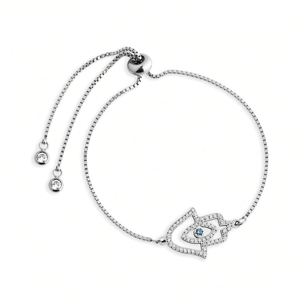 PULSEIRA EM AÇO BRACCIALINI PENDENTE OLHO GREGO COM MICROS ZIRCÔNIAS 18CM