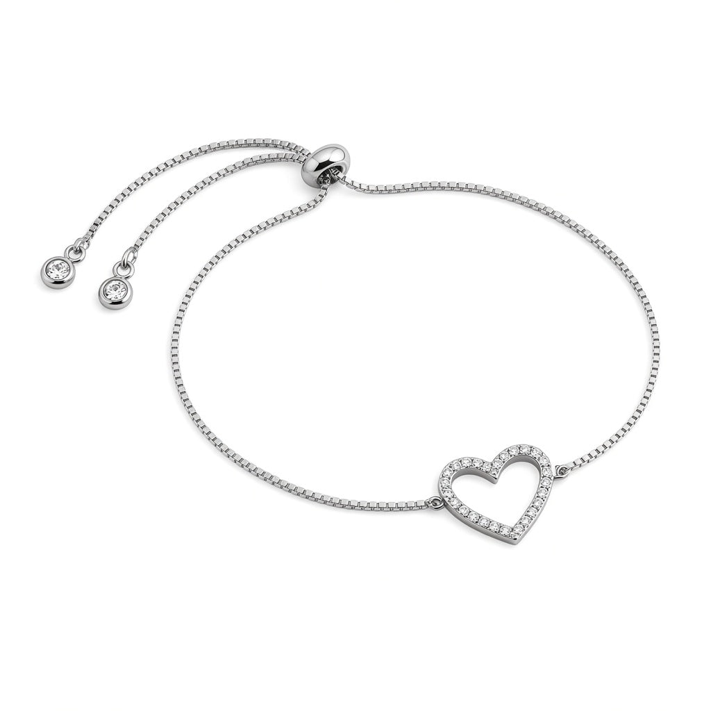 PULSEIRA EM AÇO BRACCIALINI PENDENTE CORAÇÃO COM MICROS ZIRCÔNIAS 18CM