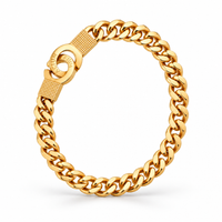 PULSEIRA EM AÇO COM BANHO DE OURO ELO GRUMET FECHO ALGEMA
