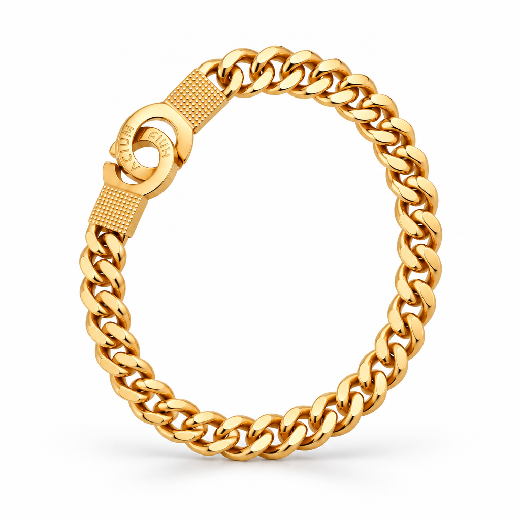 PULSEIRA EM AÇO COM BANHO DE OURO ELO GRUMET FECHO ALGEMA