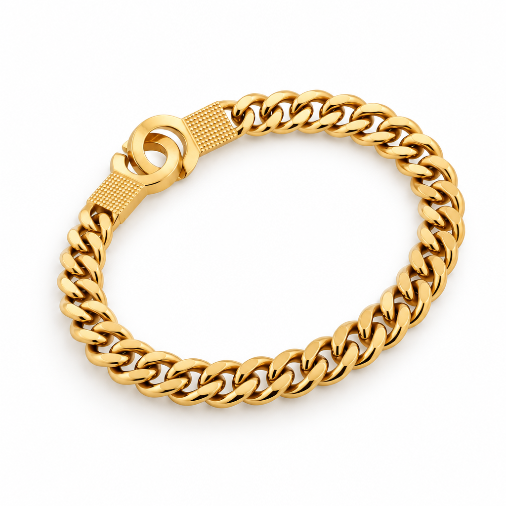 PULSEIRA EM AÇO COM BANHO DE OURO ELO GRUMET FECHO ALGEMA