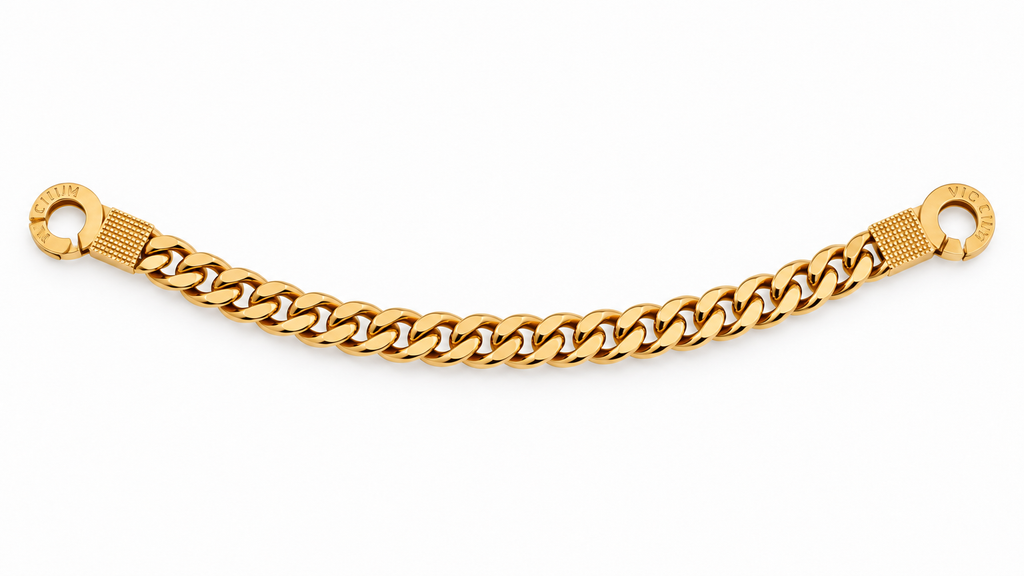 PULSEIRA EM AÇO COM BANHO DE OURO ELO GRUMET FECHO ALGEMA