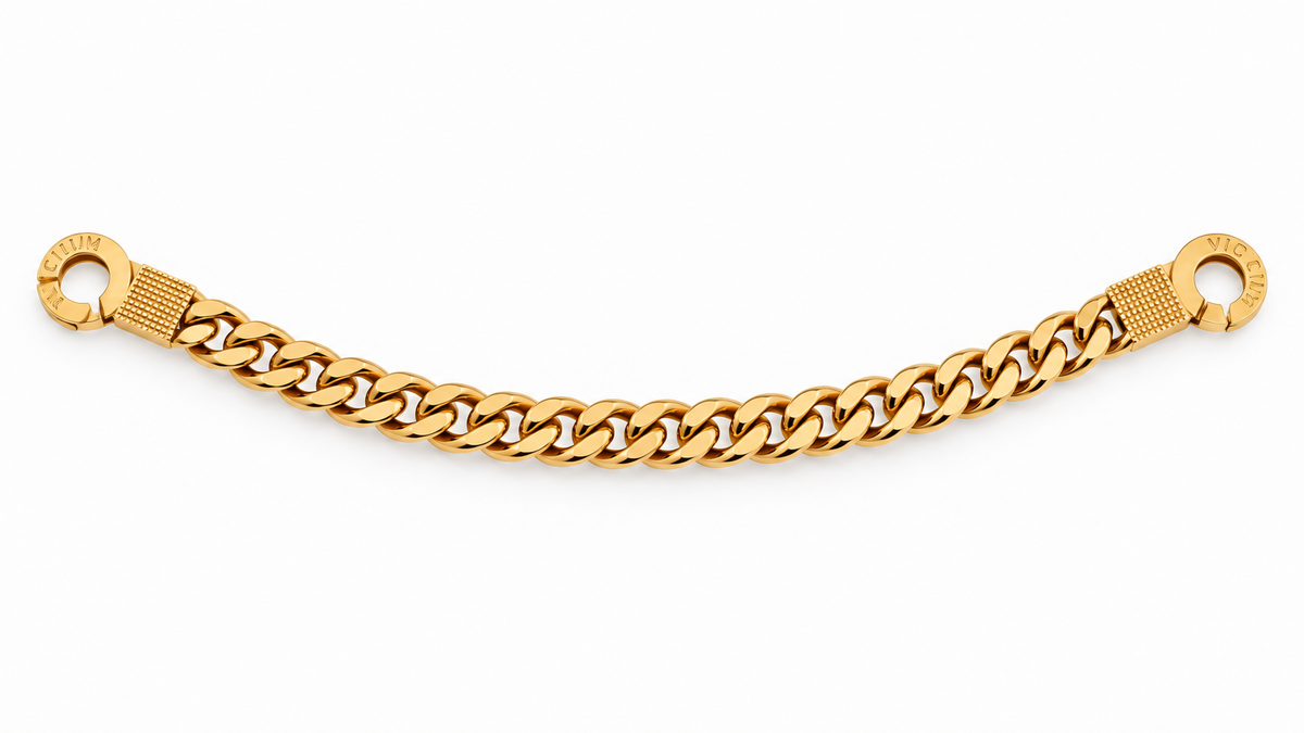 PULSEIRA EM AÇO COM BANHO DE OURO ELO GRUMET FECHO ALGEMA