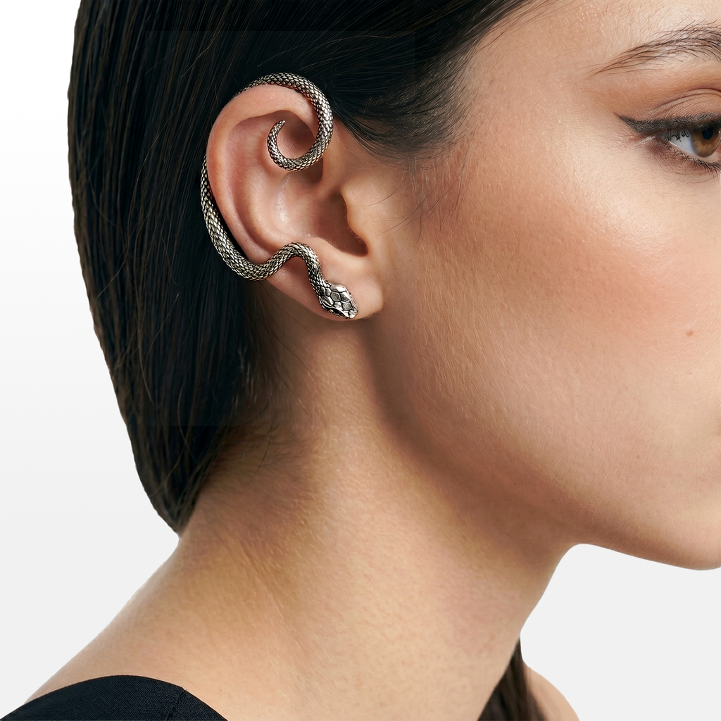 BRINCO DARK EAR CUFF UNITÁRIO SERPENTE AÇO COM DETALHE BLACK