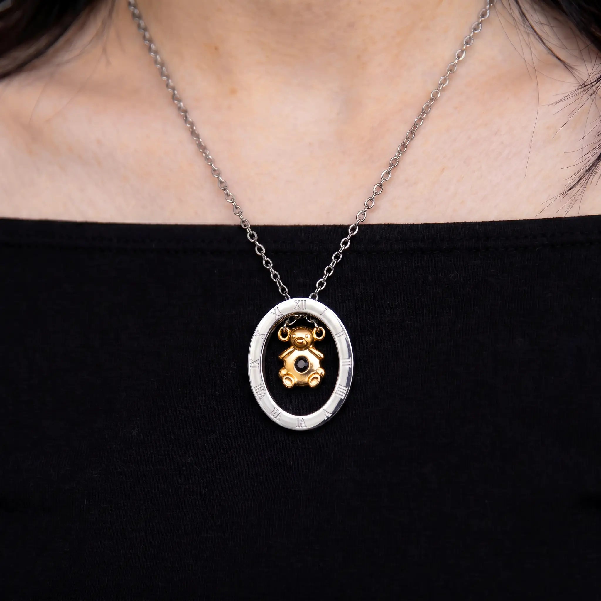COLAR BASIC CADEADA 1,5MM MEDALHA VAZADA URSO DOURADO ZIRCÔNIA BLACK