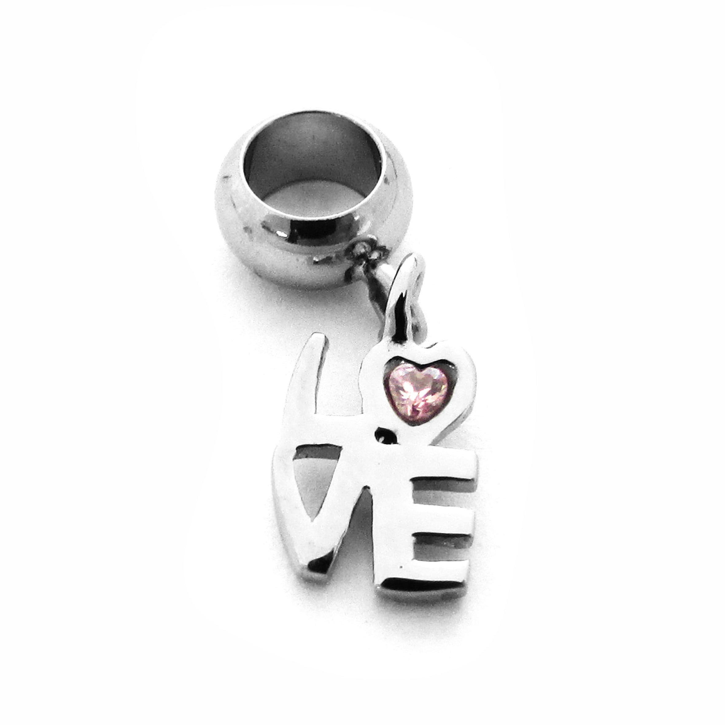 Berloque Love Detalhe Pedra Rosa