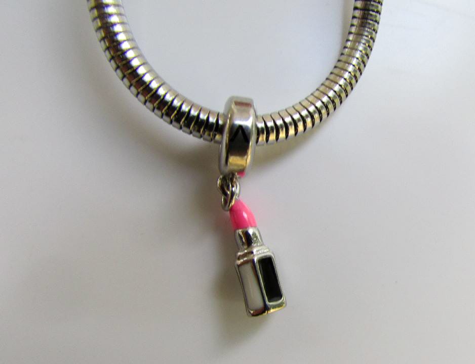 Berloque de Aço Batom Rosa - Charms