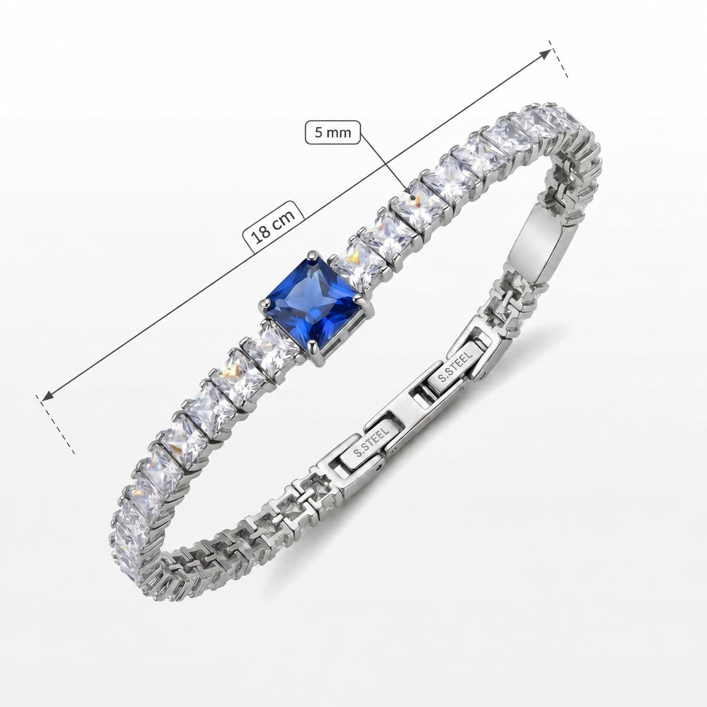 PULSEIRA RIVIERA AÇO COM ZIRCÔNIAS BRANCA E UMA AZUL