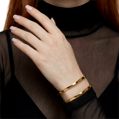 BRACELETE EM AÇO COM BANHO DE OURO PRIME FIO DUPLO LISO