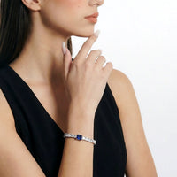 PULSEIRA GLOW RIVIERA ZIRCÔNIA BRANCA 5MM E UMA AZUL 7MM GARRA QUADRADA FECHO DOBRÁVEL COM EXTENSOR