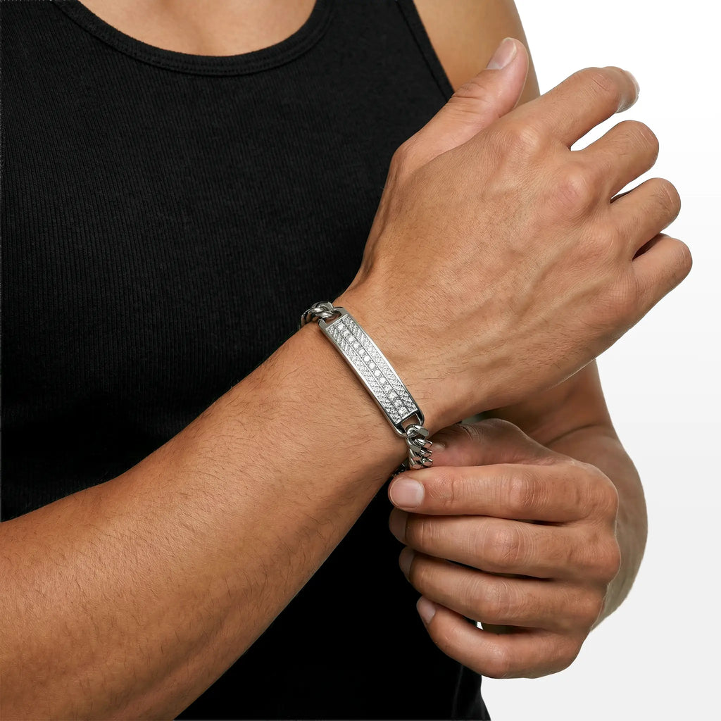 PULSEIRA MAN STYLE CADEADA PLACA COM ZIRCÔNIAS LIMITED EDITION