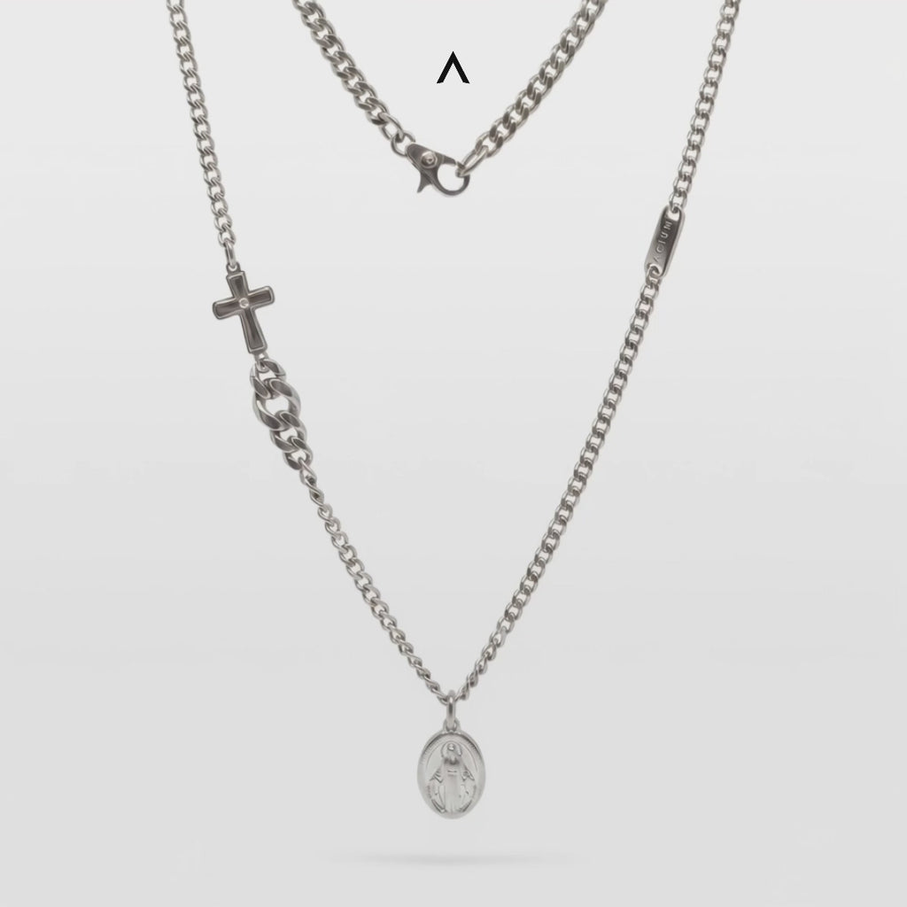 COLAR FAITH -AÇO- CORRENTE GRUMET 60CM PINGENTE "PAI ETERNO" E CRUZ FECHO LAGOSTA PREMIUM (Cópia)