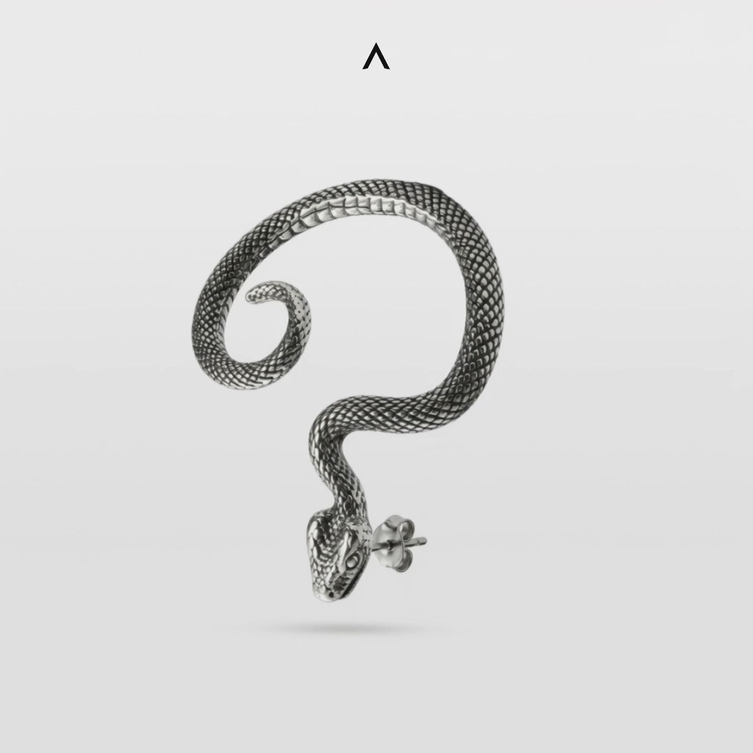 BRINCO DARK EAR CUFF UNITÁRIO SERPENTE AÇO COM DETALHE BLACK