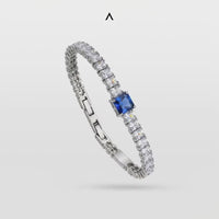 PULSEIRA GLOW RIVIERA ZIRCÔNIA BRANCA 5MM E UMA AZUL 7MM GARRA QUADRADA FECHO DOBRÁVEL COM EXTENSOR
