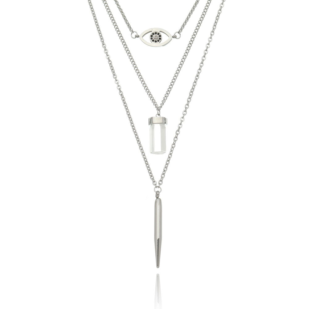 colar prime polido triplo olho grego, cristal e pimenta 45 / Não informado